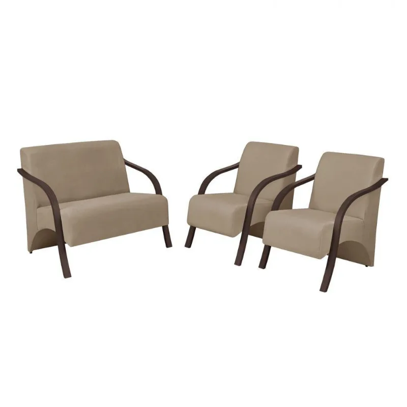 Conjunto Poltronas Vênus Pé Madeira D Salla Cappuccino