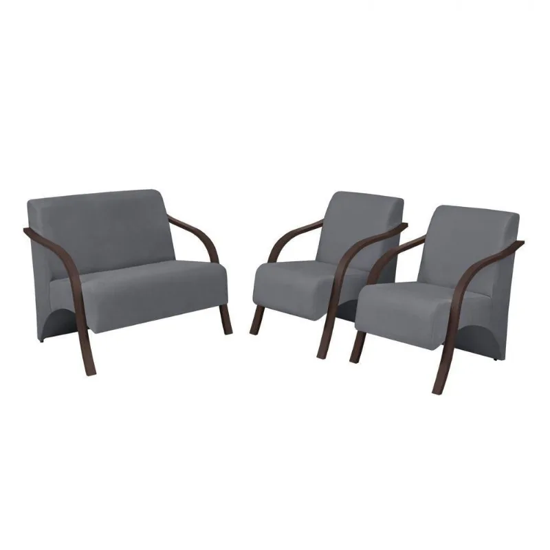 Conjunto Poltronas Vênus Braço Madeira D Salla Cinza