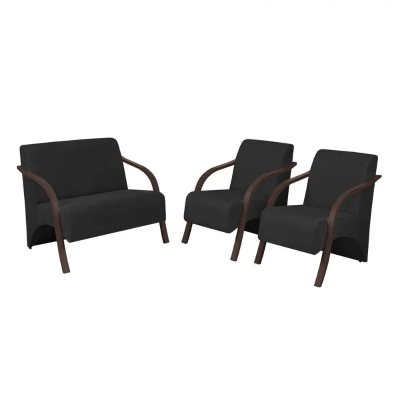 Conjunto Poltronas Vênus Braço Madeira D Salla Preto