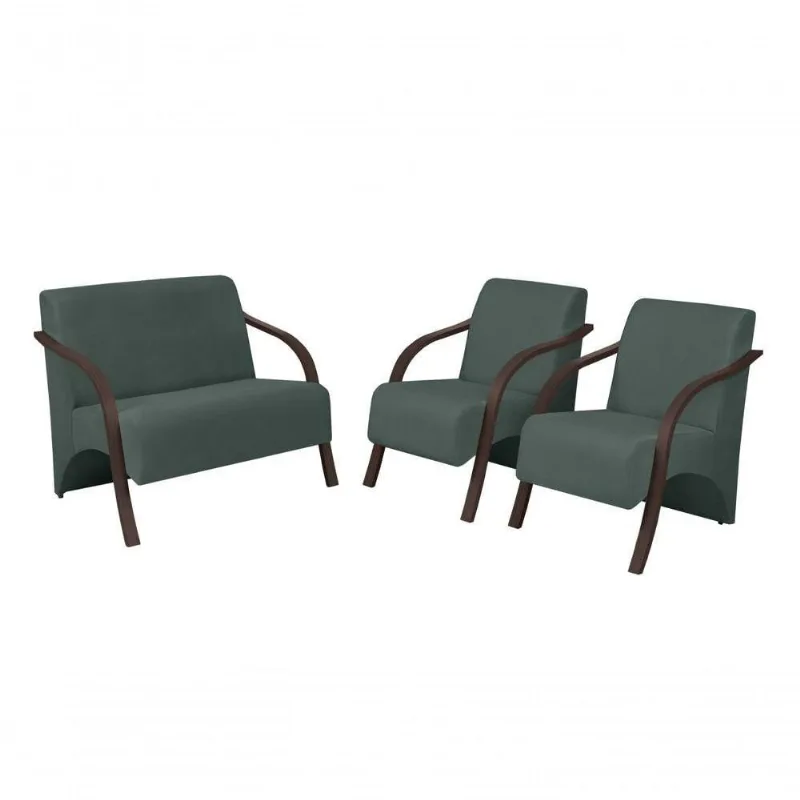 Conjunto Poltronas Vênus Braço Madeira D Salla Verde