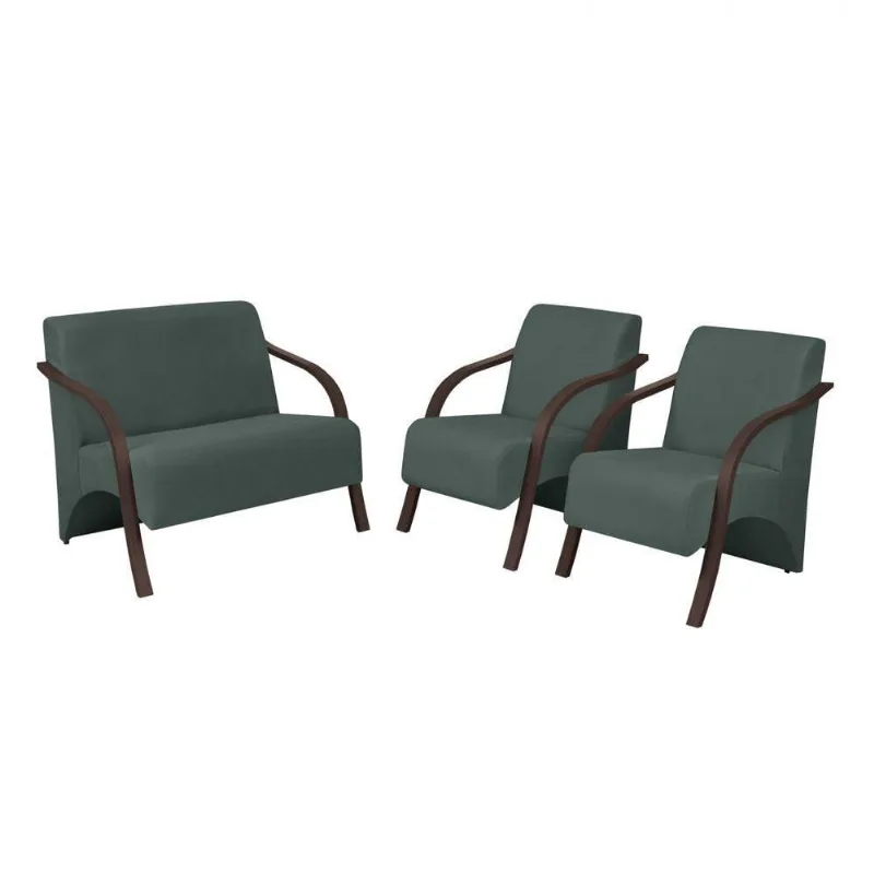 Conjunto Poltronas Vênus Braço Madeira Verde