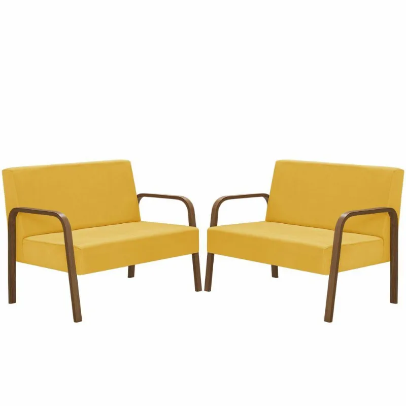 Kit 2 Namoradeiras Jade Braço Madeira Suede Amarelo - D Salla