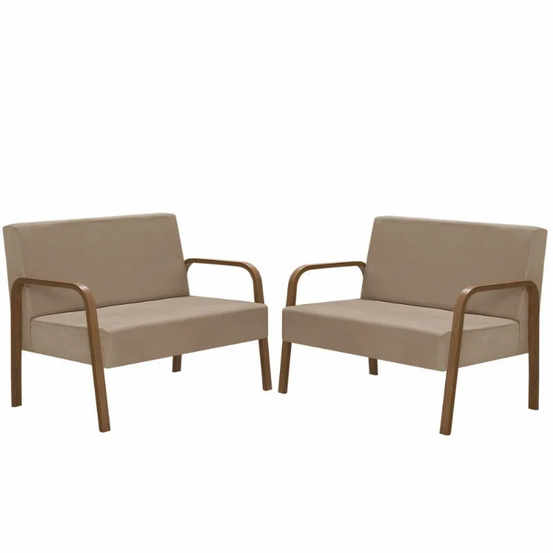 Kit 2 Namoradeiras Jade Pé Madeira Suede Cappuccino - D Salla