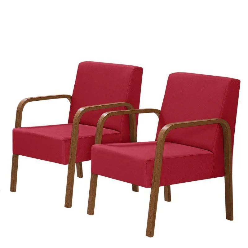 Kit 2 Jade 1 Lugar Braço Madeira Suede Vermelho