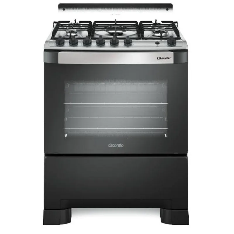 Fogão Mueller 5 Bocas Decorato Gourmet Preto Fosco Com Timer E Tripla Chama Preto Fosco Bivolt - Mueller