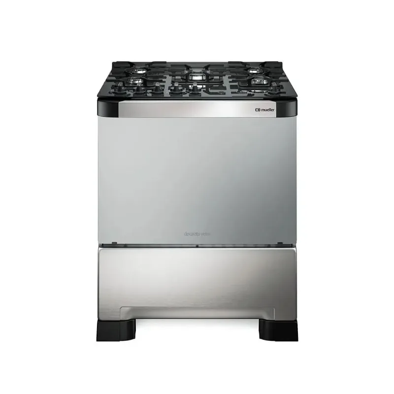 Fogão De Piso Mueller 5 Bocas Decorato Vetro Com Timer Inox - Bivolt