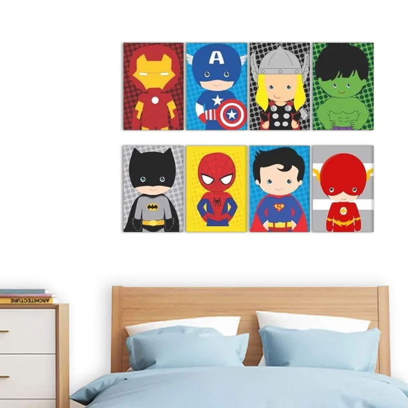 Quadros Super Heróis Marvel Decorativo Infantil Conj 8 pç 30x40