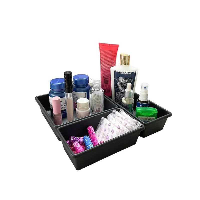 Kit Com 6 Organizadores De Gaveta Base Antiderrapante Preto Multiuso Separador Porta Treco Utensílios