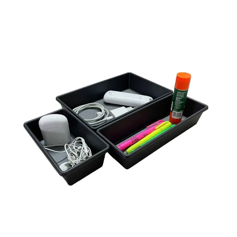 Kit Com 21 Organizadores De Gaveta Base Antiderrapante Preto Multiuso Separador Porta Treco Utensílios