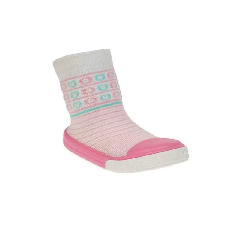 Meia Com Sola Cano Medio Pimpolho Rosa Listras 17
