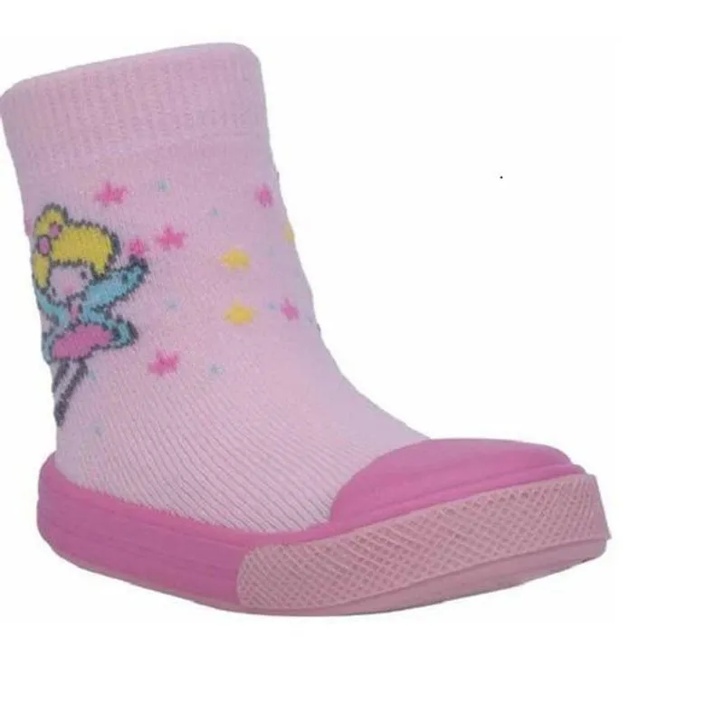 Meia Com Sola Cano Medio Pimpolho Rosa Fada 19