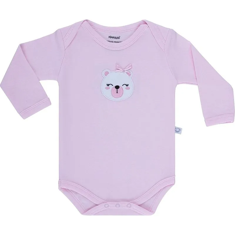 Body Manga Longa Pimpolho Bebê Menina Rosa Tam G