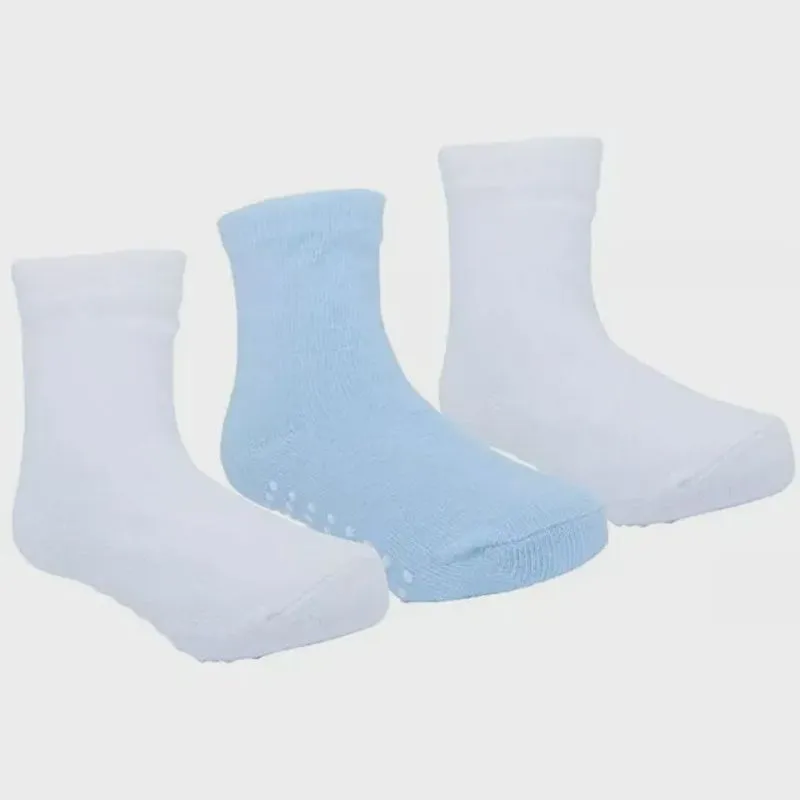 Kit 3 Pares Meia Cano alto Antiderrapante Infantil Pimpolho Menino Menina 21 a 25 bco/azul