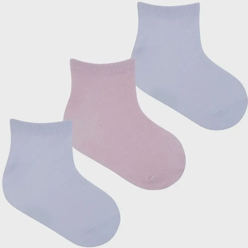 Meia bebê pimpolho cano curto 3 pares 31 ao 34 branco E Rosa