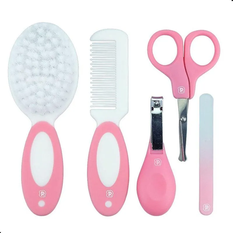 Kit Higiene Bebê 5 Peças Com Necessaire Resistente Rosa Pimpolho