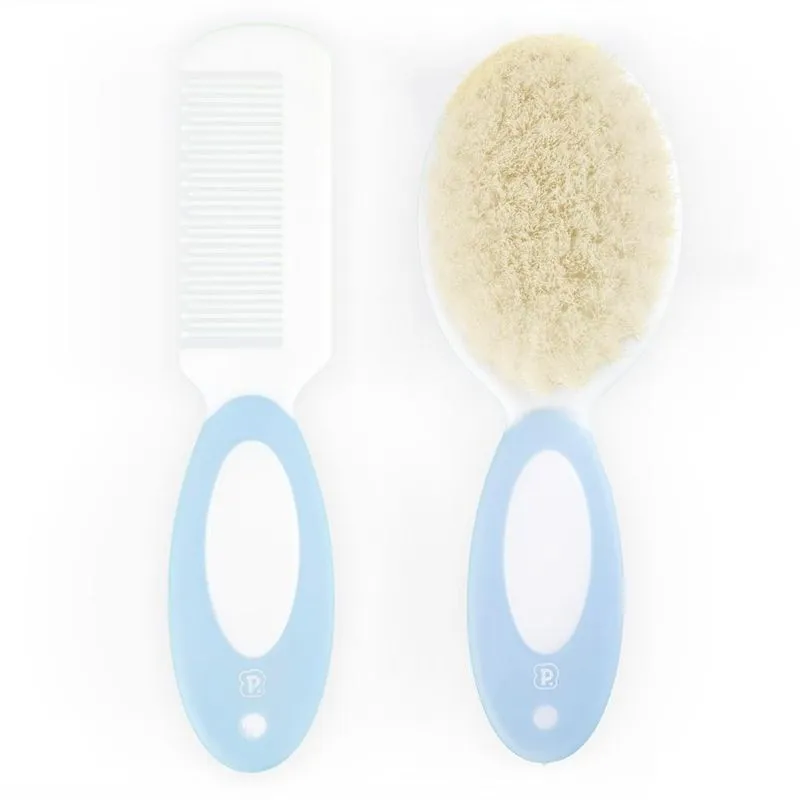 Kit Escova E Pente Com Cerdas Naturais Azul Pimpolho 94901