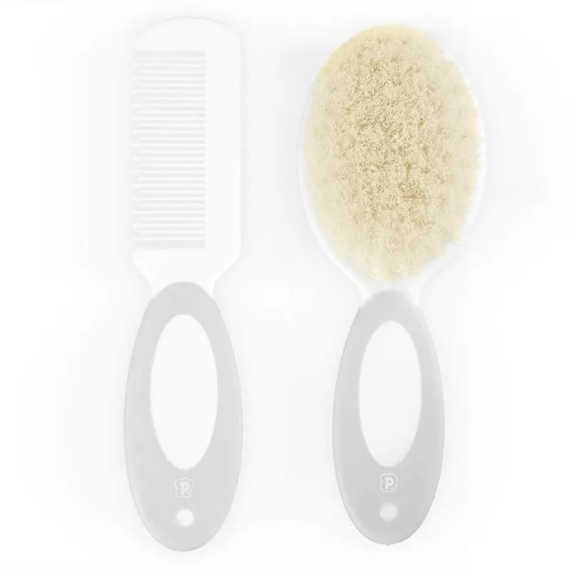 Kit Escova E Pente Com Cerdas Naturais Cinza Pimpolho 94911