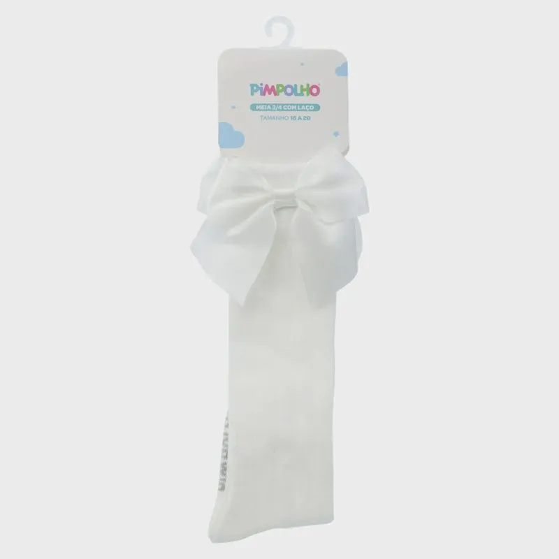 Meia infantil pimpolho 3/4 com laço branca 16 A 20 textura