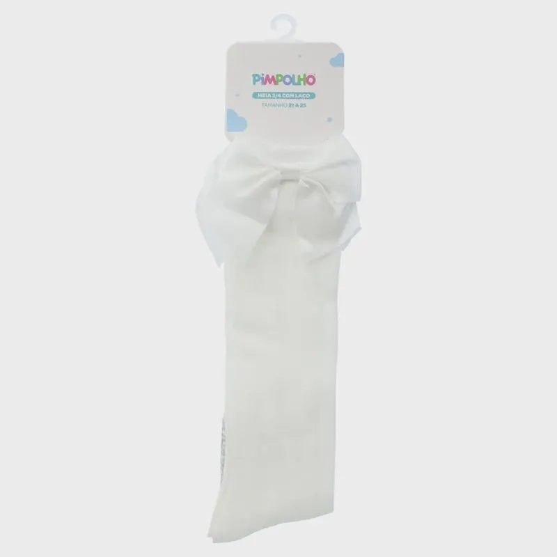 Meia infantil pimpolho 3/4 com laço branca 21 A 25 textura