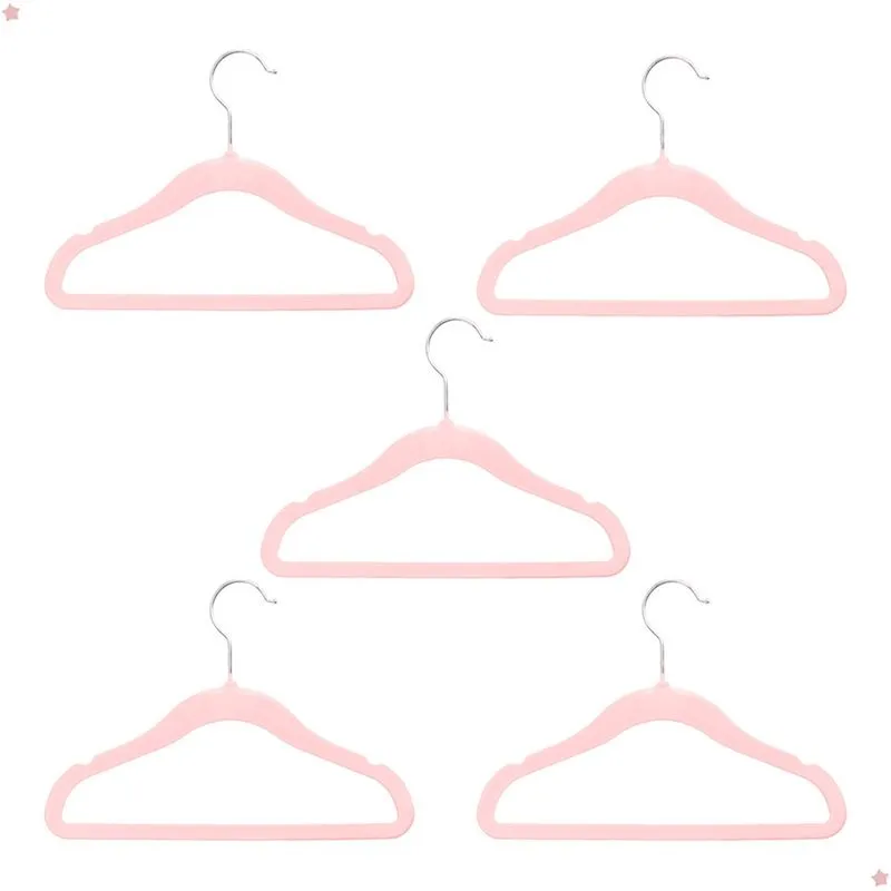5 Cabides De Veludo Para Roupas De Bebê Infantil Rosa Menina