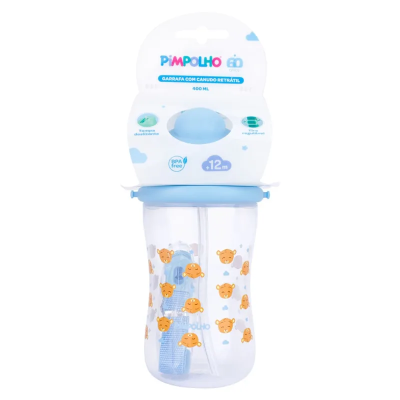 Garrafa C/Canudo Retrátil Pimpolho 400ml Azul/Urso 98051