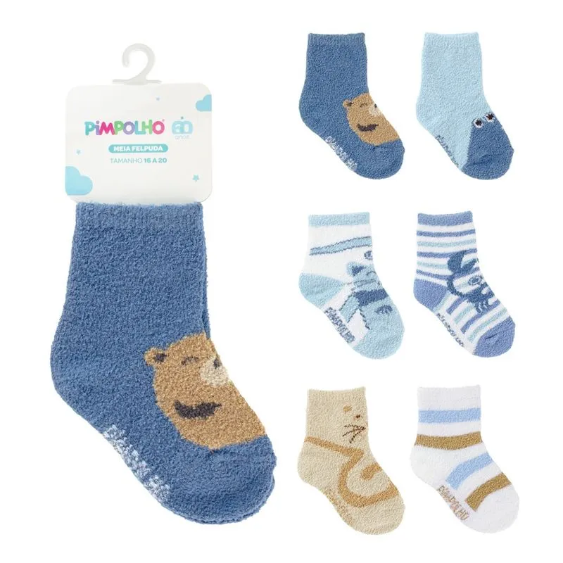 Meia Felpuda Cano Alto Pimpolho Chenille Infantil Menino