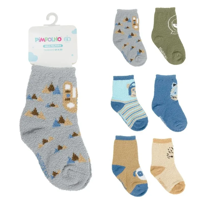 Meia Felpuda Infantil Pimpolho Chenille Cano Alto Menino