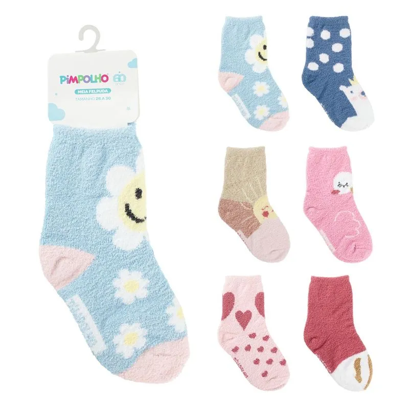 Meia Felpuda Infantil Pimpolho Chenille Menina 26-30