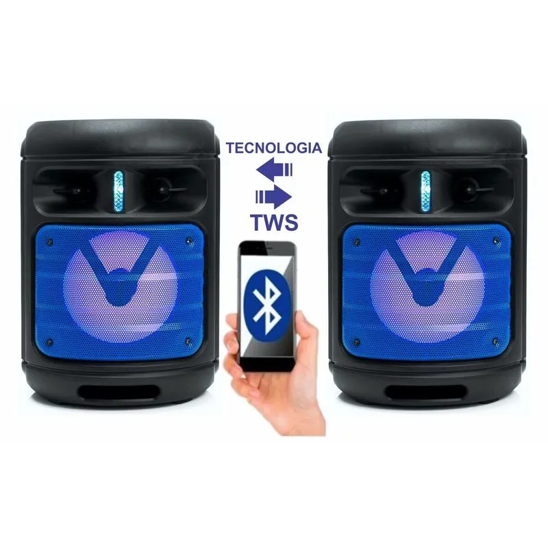 Caixa Som Bluetooth Potente Rádio FM USB SD Função TWS Bass
