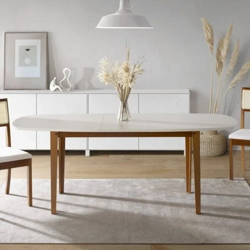 Mesa Extensível Oval 2,0m Aberta Tiê CabeCasa MadeiraOriginals Marrom Amêndoa/Off White