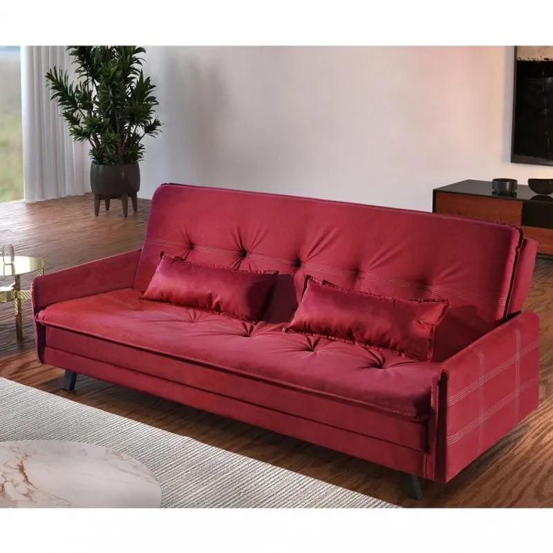 Sofá Cama Reclinável 3 Lugares Tokio Luxury Estofados Vermelho/Bordô