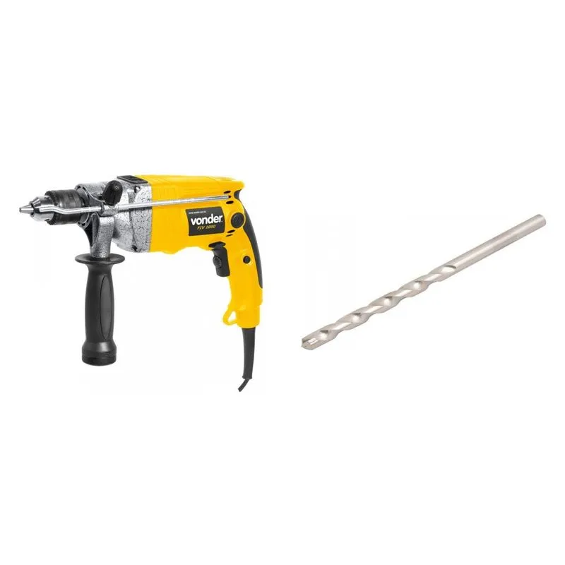 Kit Ferramentas MadeiraMadeira com Furadeira de Impacto 127V e Broca Longa para Concreto 60mm - 15/64' 391010 Amarelo