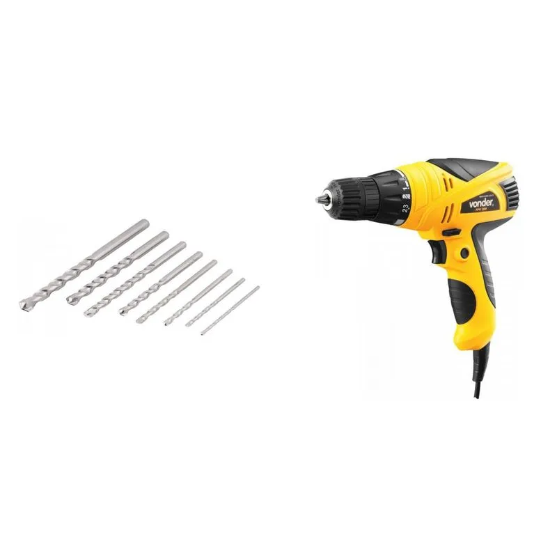 Kit Ferramentas MadeiraMadeira com Furadeira Parafusadeira 220V e Jogo de Brocas para Concreto 3mm a 12mm 389855 Amarelo