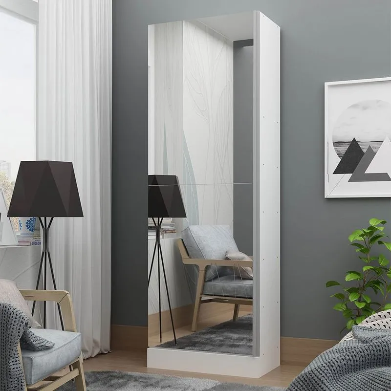 Sapateira 1 Porta com 2 Espelhos Ágata Gelius Móveis Branco Acetinado