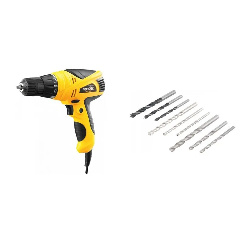 Kit Ferramentas MadeiraMadeira com Furadeira Parafusadeira 220V e Jogo de Brocas 5mm a 8mm 390063 Amarelo