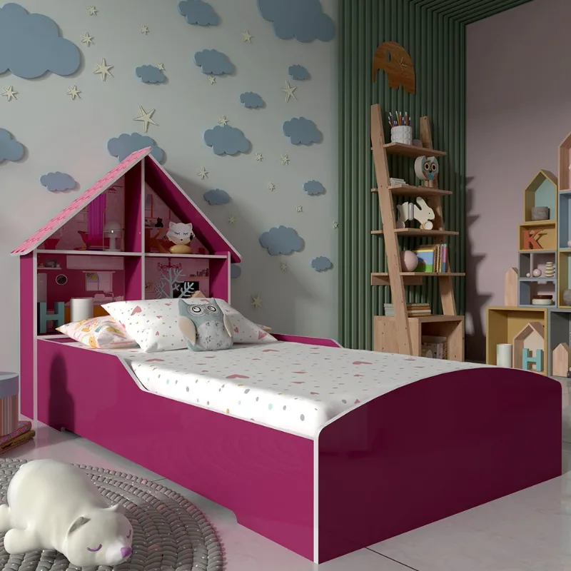 Cama Infantil Casinha 100% MDF Rosa/Pink Ploc Pink Ploc