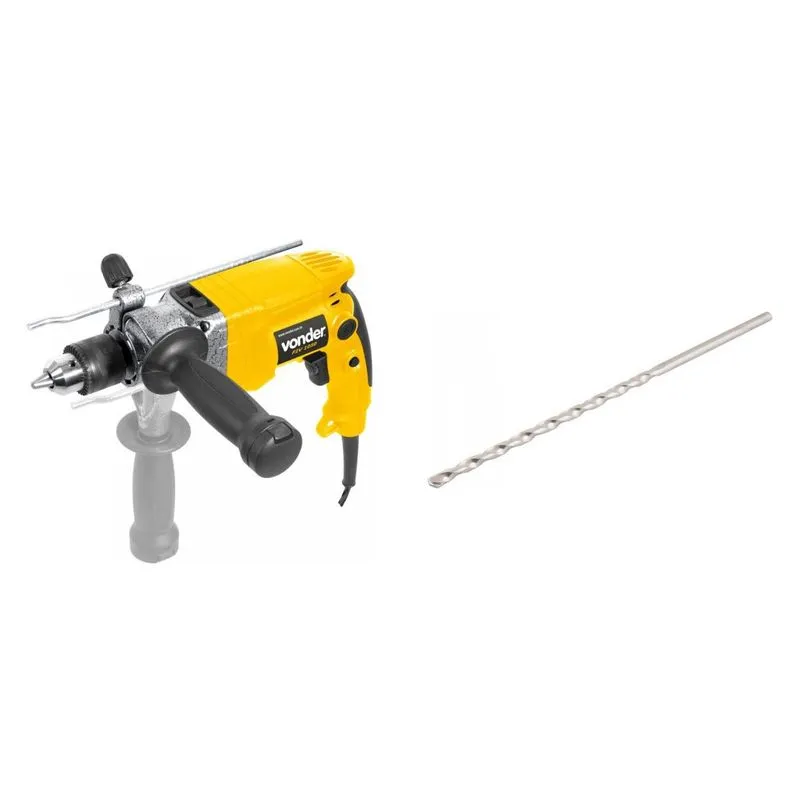 Kit Ferramentas MadeiraMadeira com Furadeira de Impacto 220V e Broca Extralonga para Concreto 130mm - 1/2' 391186 Amarelo