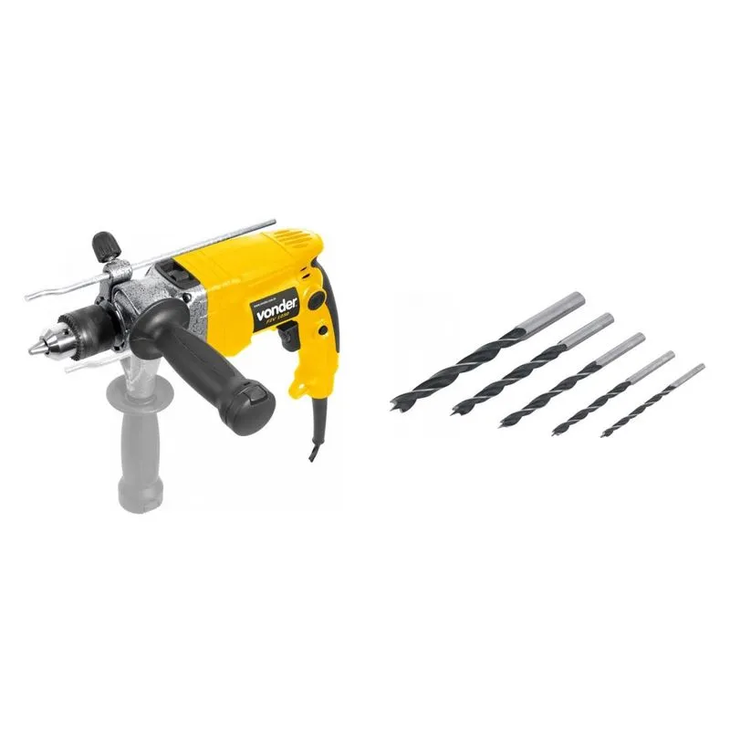 Kit Ferramentas MadeiraMadeira com Furadeira de Impacto 220V e Jogo de Brocas 3mm a 8mm 390136 Amarelo