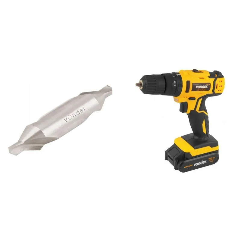 Kit Ferramentas MadeiraMadeira com Parafusadeira/Furadeira com impacto 12V Bivolt e Broca de centro 500mmx126mm 391269 Amarelo