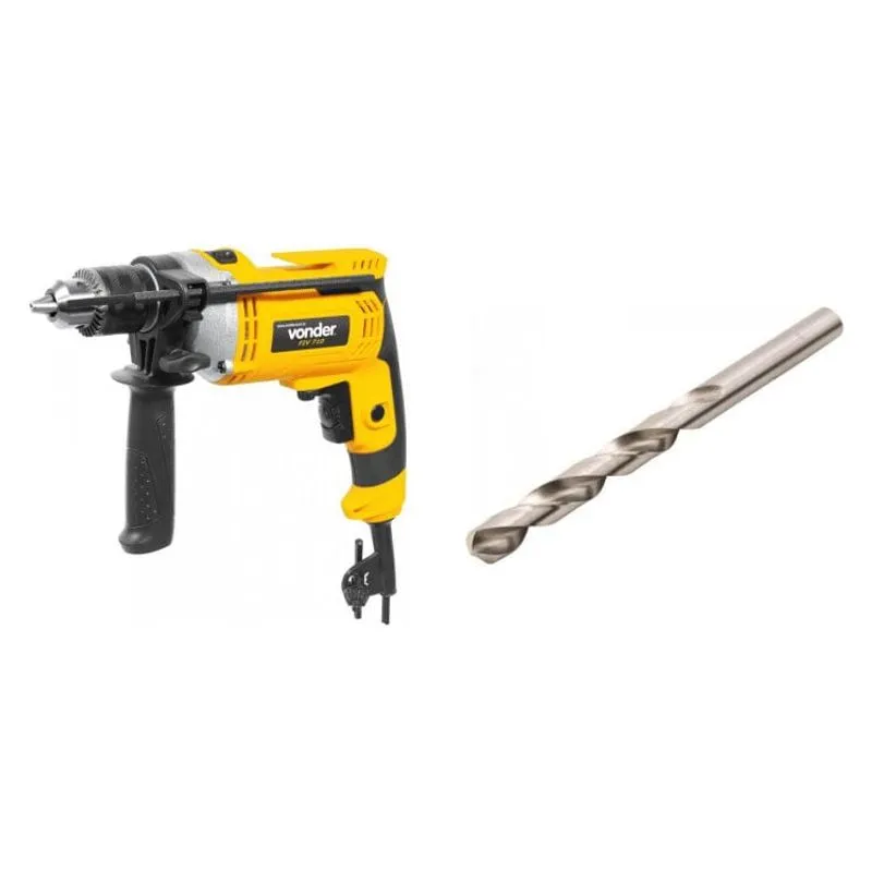 Kit Ferramentas Espresso Móveis com Furadeira de Impacto 127V e Broca de Aço Rápido 25/64' 389043 Amarelo