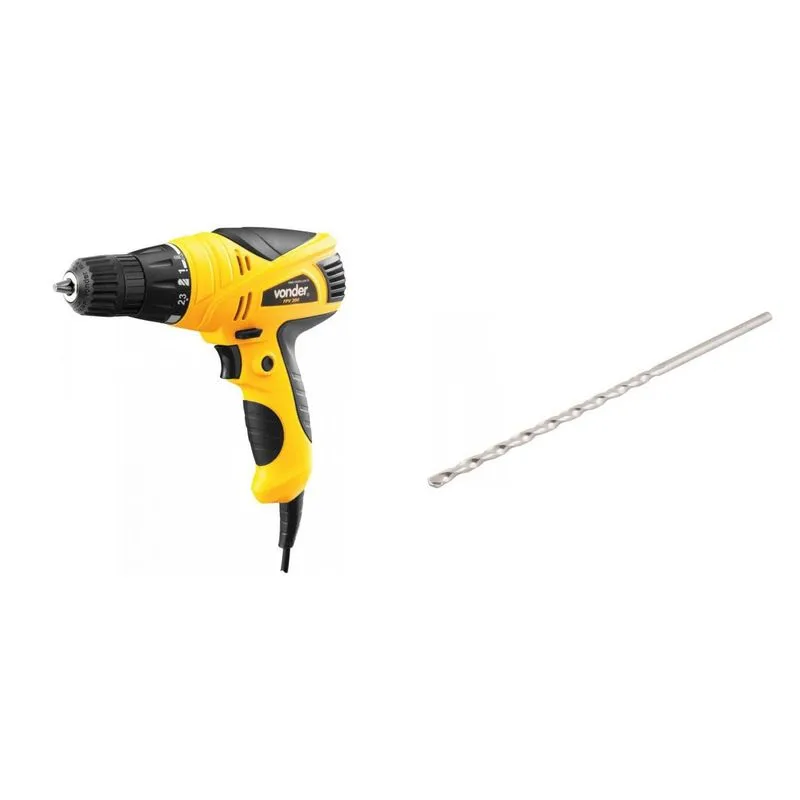 Kit Ferramentas MadeiraMadeira com Furadeira Parafusadeira 127V e Broca Extralonga para Concreto 160mm - 5/8' 391137 Amarelo