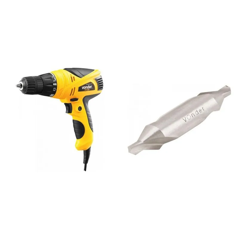 Kit Ferramentas MadeiraMadeira com Furadeira Parafusadeira 3/8 Polegadas 127V e Broca de centro 315mmx80mm 391312 Amarelo