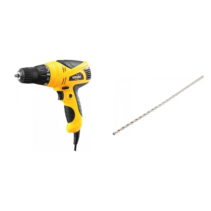 Kit Ferramentas MadeiraMadeira com Furadeira Parafusadeira 127V e Broca Extralonga para Concreto 60mm - 15/64' 391112 Amarelo