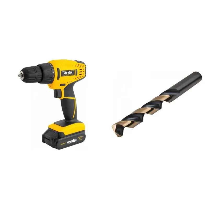 Kit Ferramentas MadeiraMadeira com Parafusadeira/Furadeira 180V Bivolt e Broca de Aço Rápido 75mm 394649 Amarelo