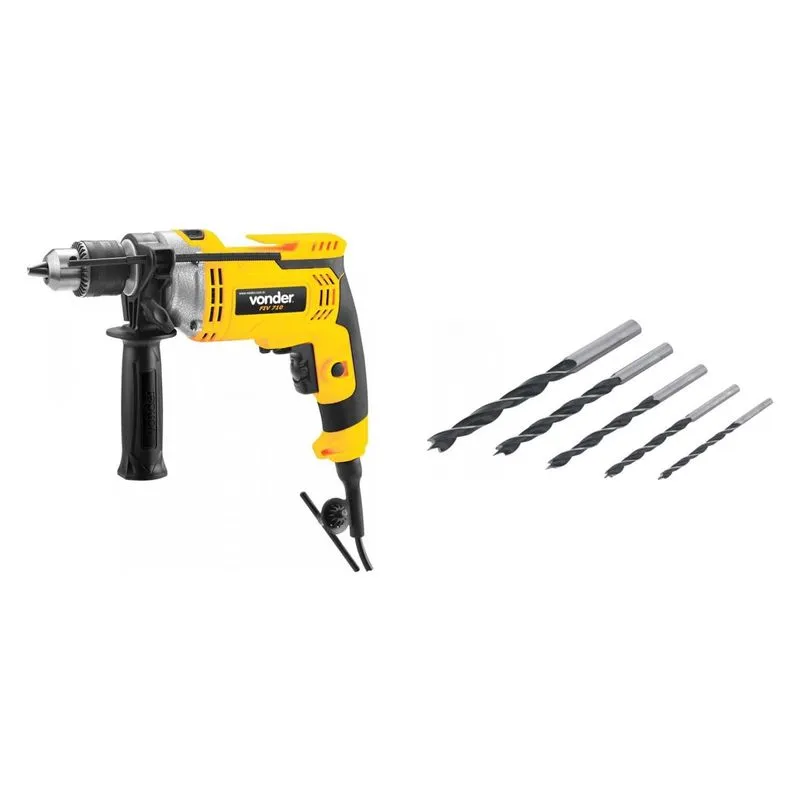 Kit Ferramentas MadeiraMadeira com Furadeira de Impacto 220V e Jogo de Brocas 3mm a 8mm 390134 Amarelo