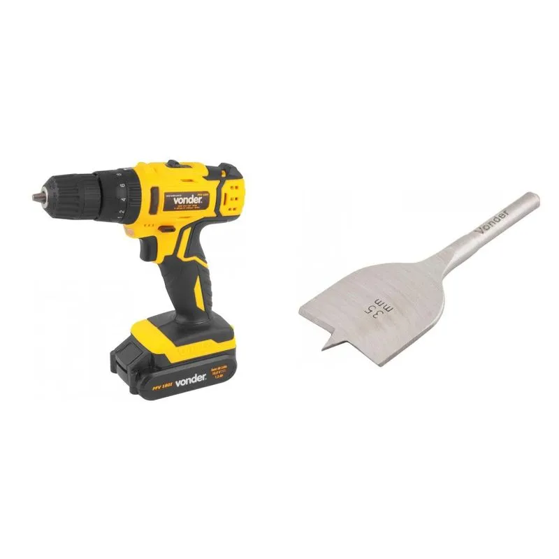 Kit Ferramentas MadeiraMadeira com Parafusadeira/furadeira e Broca Chata 350mm 385632 Amarelo