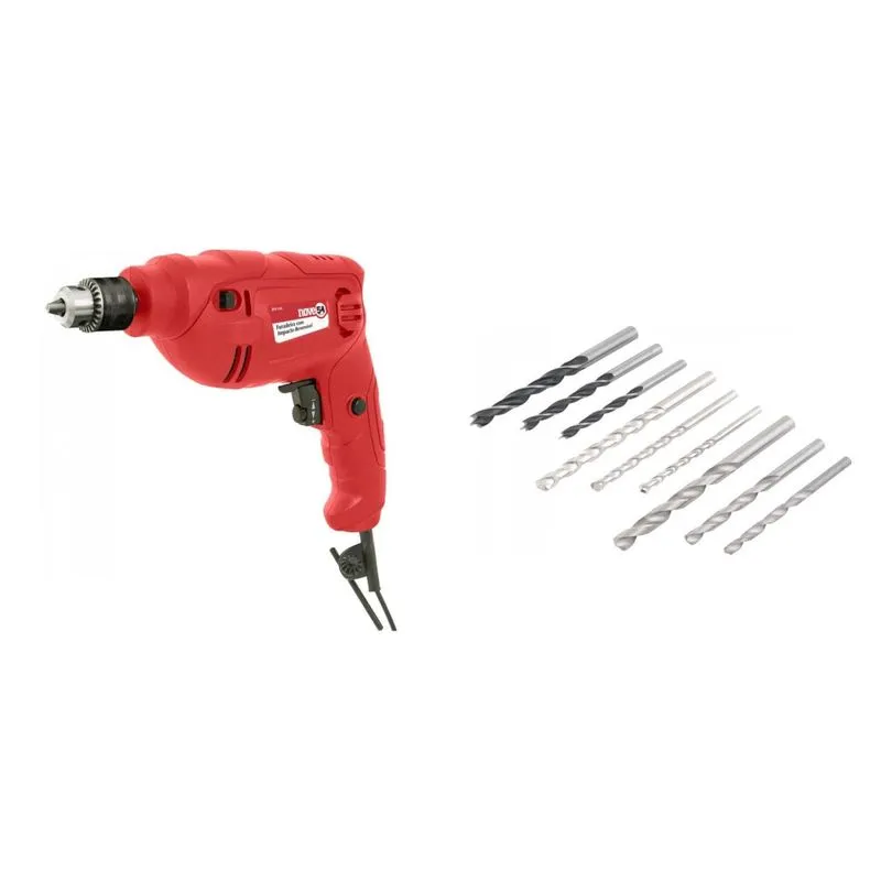 Kit Ferramentas MadeiraMadeira com Jogo de Brocas 5mm a 8mm e Furadeira com Impacto 3/8 Polegadas 127V 390050 Vermelho