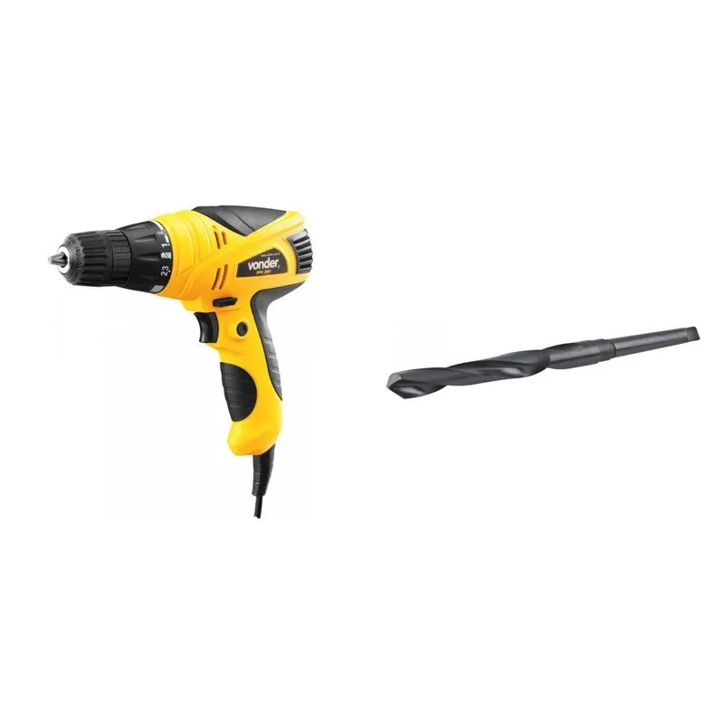 Kit Ferramentas MadeiraMadeira com Furadeira Parafusadeira 3/8 Polegadas 220V e Broca de Aço Rápido 330mm 392624 Amarelo