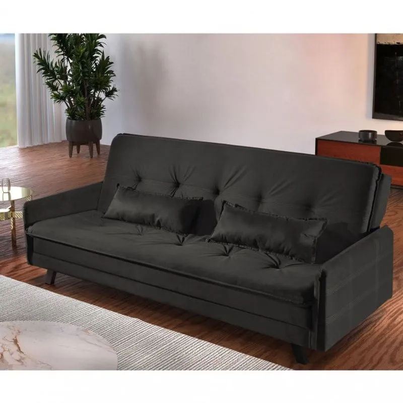 Sofá Cama 3 Lugares Tokio Luxury Estofados Preto