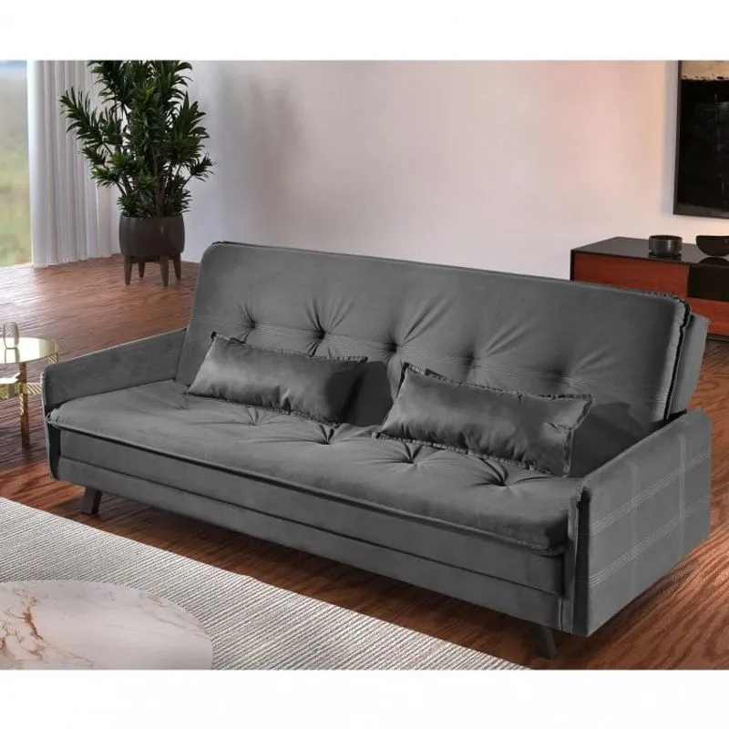 Sofá Cama 3 Lugares Tokio Luxury Estofados Cinza